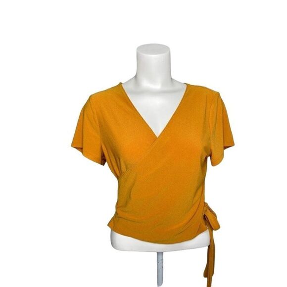 Womens Bar III Marigold Yellow "Desert Sunset" Wrap Side Tie Top sz Large - Picture 1 of 9
